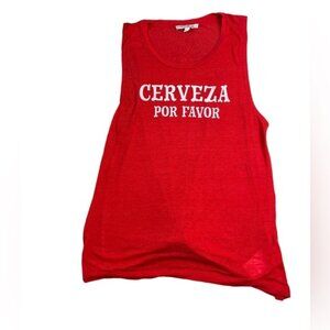 Express Womens Tank Top Red XS Cotton Blend Relaxed Fit Graphic Cerveza